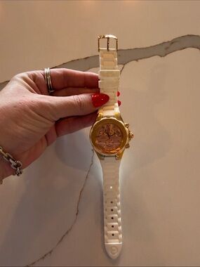 White Silicone Strap Watch with Gold Accents